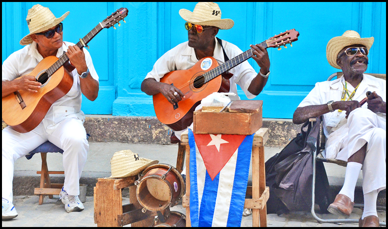 Cuban Musicians with Cuban Flag