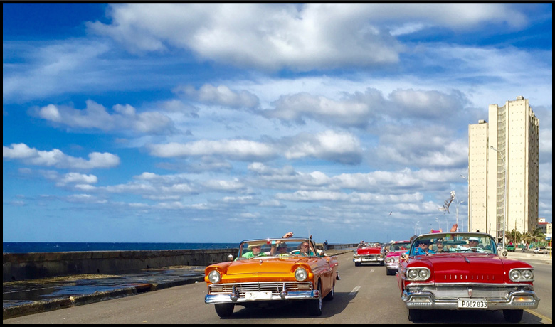 Driving on the scenic Malecon in Havana, Cuba