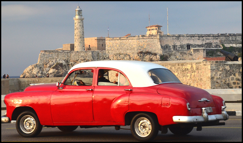 Classic American Car, Red, in Havana, Cuba